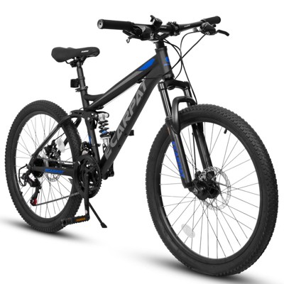 Aukfa 27.5 Inch Full Suspension Mountain Bike - Dual Shock Absorbers, 21-Speed Gears, Mechanical Disc Brakes - Unisex Adult Bike