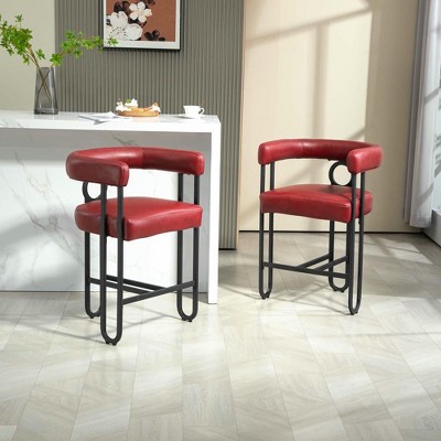 Resenkos Counter Bar Stools, Counter Stool,House Hold Bar Stools Set of 2, Modern Bar Stool with Back, Black Metal Frames(Wine Red PU)