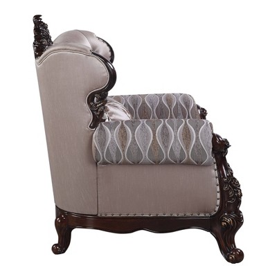 Benbek Taupe Faux Leather and Wood Accent Chair