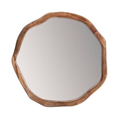 Brewster 24" Imani Wood Mirror: Modern Round Wall-Mounted Reflective Decor, No Assembly Required