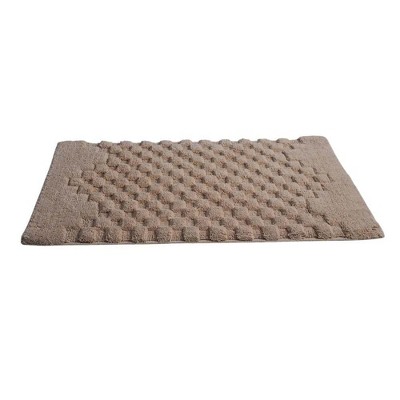 Knightsbridge Luxurious Block Pattern High Quality Year Round Cotton With Non-Skid Back Bath Rug, Natural