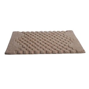 Knightsbridge Luxurious Block Pattern High Quality Year Round Cotton With Non-Skid Back Bath Rug, Natural - 1 of 4