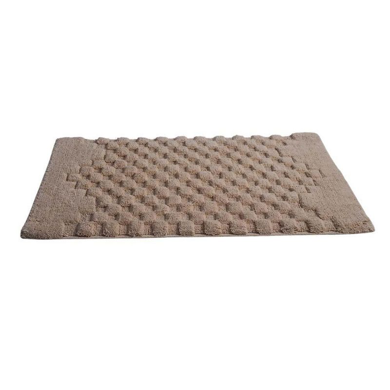 Knightsbridge Luxurious Block Pattern High Quality Year Round Cotton With Non-Skid Back Bath Rug Natural, 1 of 5
