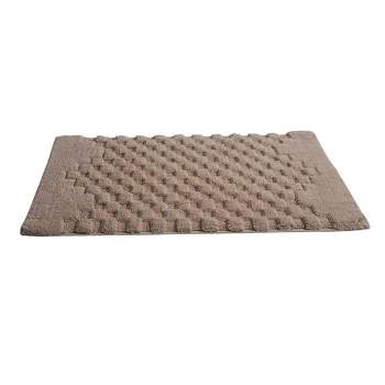 Knightsbridge Luxurious Block Pattern High Quality Year Round Cotton With Non-Skid Back Bath Rug Natural