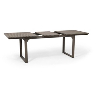 Gulches Outdoor Expandable Acacia Wood Dining Table with Traditional Slats & U-Shaped Legs, Gray, 62.25"-82" - 1 of 4