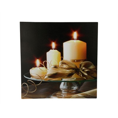 Northlight 12" LED Lighted Candles with Ribbon on a Platter Canvas Wall Art