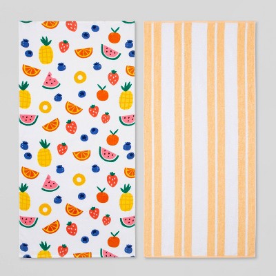 2pc Striped Beach Towel Bundle Fruit/Yellow - Sun Squad™