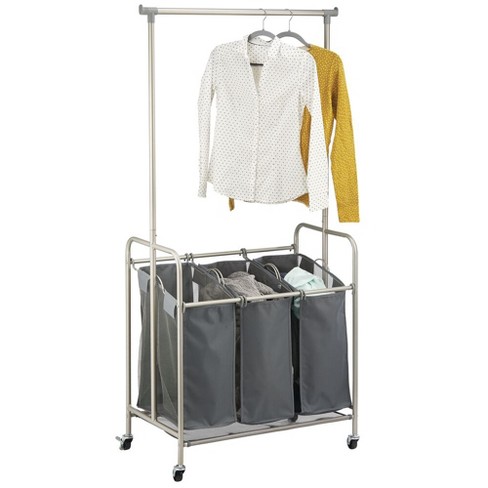 Mdesign Portable Laundry Sorter With Wheels/steel Hanging Bar - Satin/dark  Gray : Target