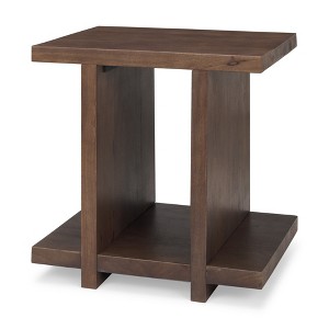HomeRoots 22" Brown Solid Wood Sled End Table With Shelf - 1 of 4