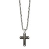 Chisel Stainless Steel with Cubic Zirconia and Black Carbon Fiber Inlay Cross Pendant on a 22" Box Chain Necklace - 3 of 4