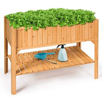 Best Choice Products 72x23x30in Raised Garden Bed, Elevated Wood Planter Box for Patio w/ Divider Panel - Acorn Brown