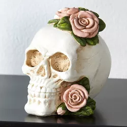 Lakeside Floral Skull Decoration - Halloween Skeleton Decor - Papier-mache - 5.75" H