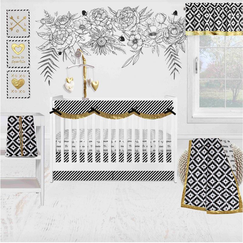 Bacati - Love Aztec Print Black Gold Nursery in a Bag 10 pc Boy or Girl Gender Neutral Unisex Baby Crib Bedding Set with Long Rail Guard Cover, 5 of 13