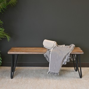 Vynxaria Aryven Industrial Wood Dining Bench, Rustic Dark Pine Finish - 1 of 4