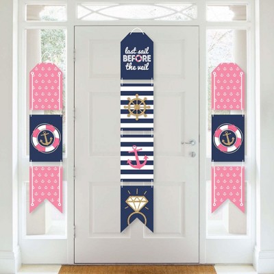 Big Dot of Happiness Last Sail Before The Veil - Hanging Vertical Paper Door Banners - Nautical Bachelorette Wall Decoration Kit - Indoor Door Decor