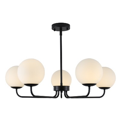 PAKOKULA 5 light Matte Black Transitional Chandelier with Opal Glass Shade for Kitchen Island