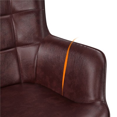Chestnut Brown Faux Leather Wingback Accent Chair