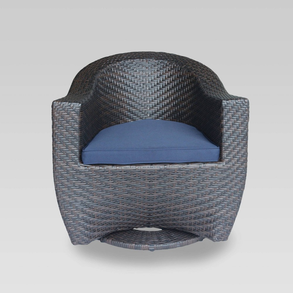 Larchmont Wicker Swivel Chair Brown Navy Christopher Knight Home