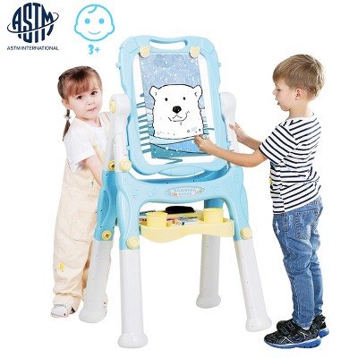 Infans Kids Easel for Two Adjustable Height Double Sided Art Easel w/Accessories Blue
