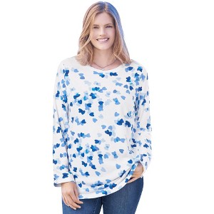 Woman Within Perfect Printed Long-Sleeve Crewneck Tee - 1 of 4