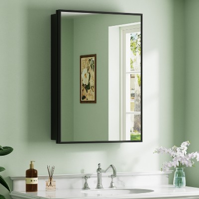 Elise Medicine Cabinet with Mirror, Surface or Recessed Bathroom Medicine Cabinet, Adjustable Tempered Glass Shelves, Reversible, Black