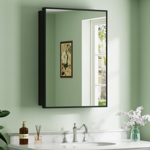Elise Medicine Cabinet with Mirror, Surface or Recessed Bathroom Medicine Cabinet, Adjustable Tempered Glass Shelves, Reversible, Black - 1 of 4
