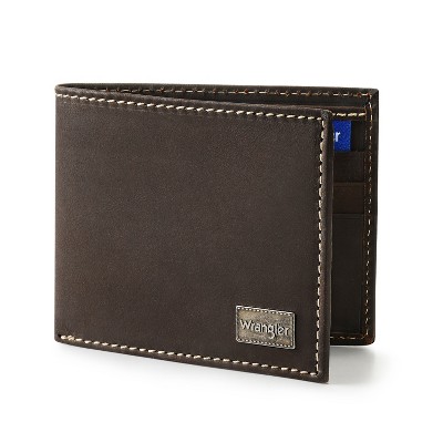 Wrangler Men's Brown Bifold Wallet Genuine Leather, Slim Casual Everyday Purse, Gift for Him
