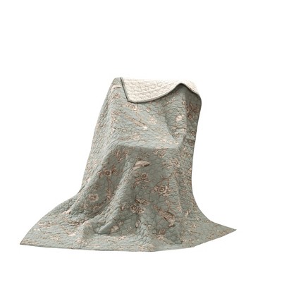 Lyon Teal Toile Quilted Throw - Levtex Home