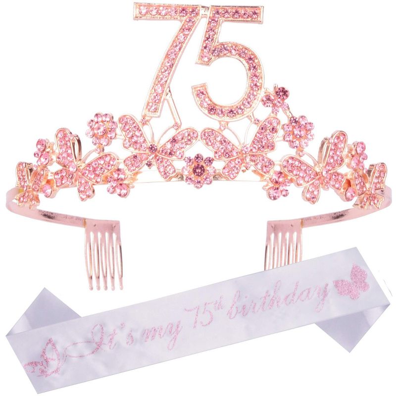 Meant2tobe 75th Birthday Sash And Tiara For Women - Pink, 1 of 6