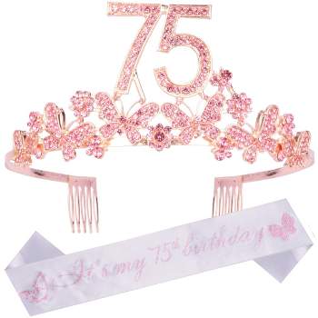 Meant2tobe 75th Birthday Sash And Tiara For Women - Pink