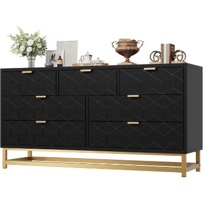 Dresser for Bedroom, Large 7 Drawer Dresser Organizer with Golden Metal Handle and Legs,Black