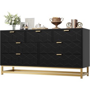 Dresser for Bedroom, Large 7 Drawer Dresser Organizer with Golden Metal Handle and Legs,Black - 1 of 4