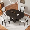 5 PCS Farmhouse Dining Set, Round Dining Table with Removable Leaf and MDF Top, Upholstered Chairs with Rubberwood Frame-Coolbibila - 3 of 4
