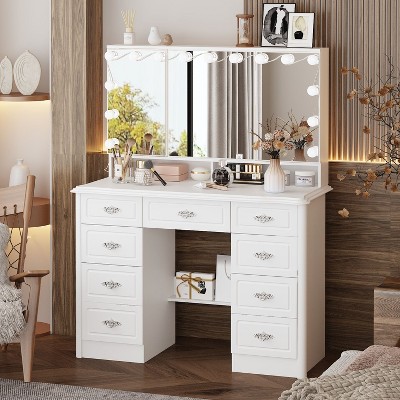 FUFU&GAGA Elegant Makeup Vanity Table with Adjustable Mirror Large Desk