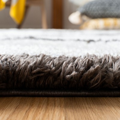 Gray and Cream Square Trellis Shag Area Rug