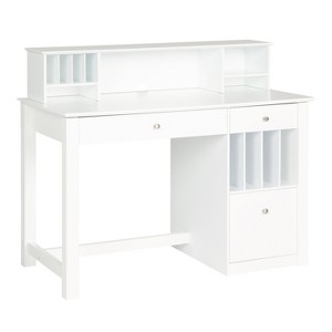 Saracina Home Home Office Deluxe White Wood Storage Computer Desk with Hutch: Equipped with Keyboard Tray, Cable Management - 1 of 4