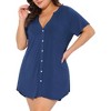 Agnes Orinda Women's Plus Size V Neck Button Down Curved High Low Hem Mini Nightgowns - 2 of 4