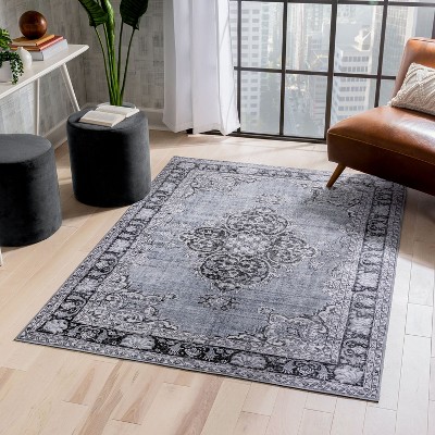 Gray 8' x 10' Synthetic Medallion Washable Area Rug