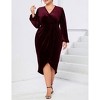 BLUEMING Women's Plus Size Velvet Wrap Dres V-Neck Ruched Detail Cocktail Party Gown - 4 of 4
