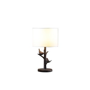 18" Sparrow Birds on A Tree Polyresin Table Lamp Bronze - Ore International: Rustic, Drum Shade, Polyresin Base - 1 of 4