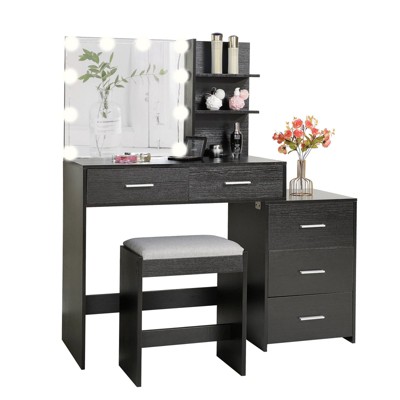 USIKEY 43.5in Large Vanity Desk with Mirror and 10 LED Lights