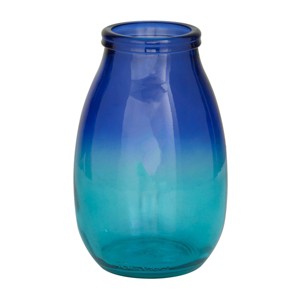 11'' x 7'' Recycled Glass Vase with Ombre Effect Blue - Storied Home: Handcrafted, Indoor Amphora Design - 1 of 4