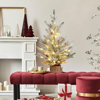 TackView 24''Table Top Christmas Tree, Artificial Tree Table Centerpiece with Snow Flocked for Home Office Desk Decoration