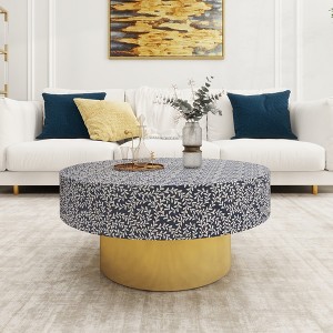 32.5" Round Metal Coffee Table with 2 Spacious Drawers - Mid-Century Modern Accent Table for Small Spaces, Living Room & Home Office - 1 of 4