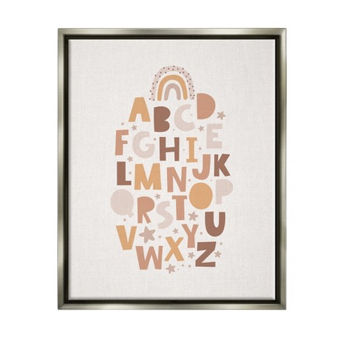 Stupell Industries Muted Alphabet Letters Framed Floater Canvas Wall ...