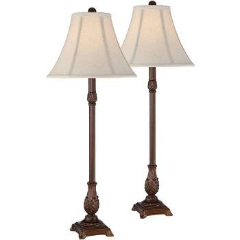 Regency Hill Giselle 30 1/2" Tall Skinny Large Buffet Traditional End Table Lamps Set of 2 Brown Off-White Shade Living Room Bedroom Bedside