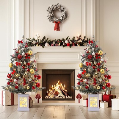 3/4.5Ft Artificial Christmas Tree With Warm White LED Lights，Fiber Optic-Like Flocked Tree  for Home, Shops, Party and Holiday Christmas Decoration