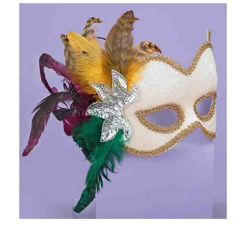 Forum Novelties White Mardi Gras Mask With Feathers Accessory Target