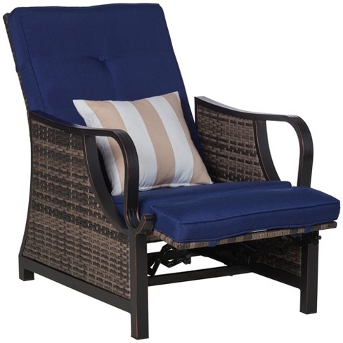 Patio Recliner Lounge Chair with Cushion, Navy Blue 