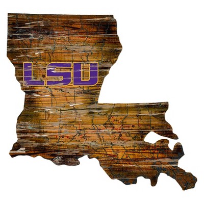 NCAA LSU Tigers 12" State Map Wood Sign